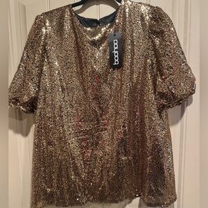 Boohoo Shimmering Gold Sequin Blouse